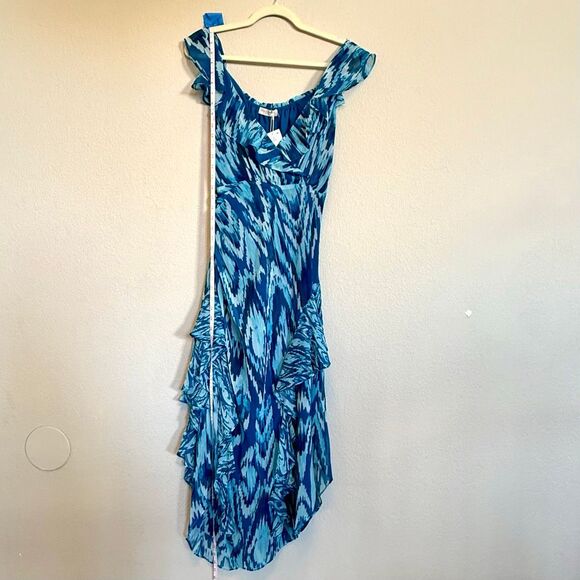 NWT Ramy Brook “Anika” ruffle chiffon maxi dress in blue hues. Size 4 - Picture 14 of 16